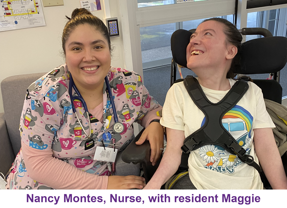 Nancy Montes, Nurse, with resident Maggie