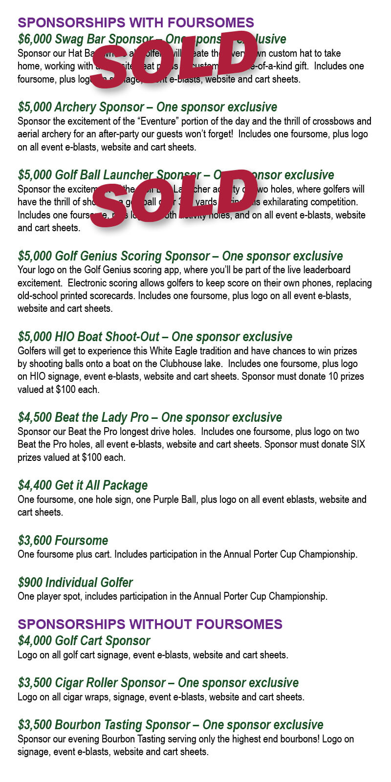 To learn more about sponsorship opportunities for this year's Golf Eventure, contact Jeannine Zupo at 630-593-5445