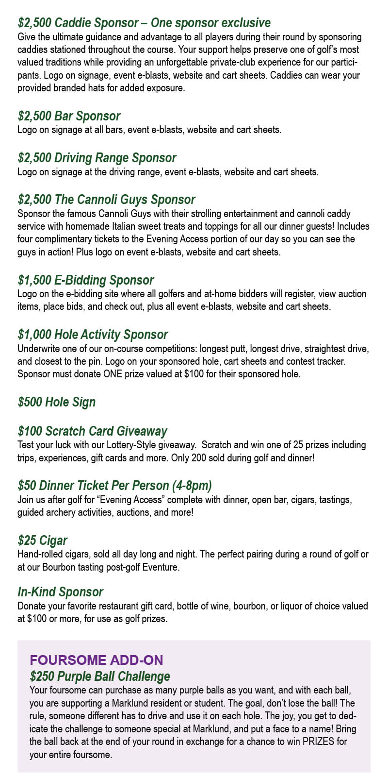 To learn more about sponsorship opportunities for this year's Golf Eventure, contact Jeannine Zupo at 630-593-5445