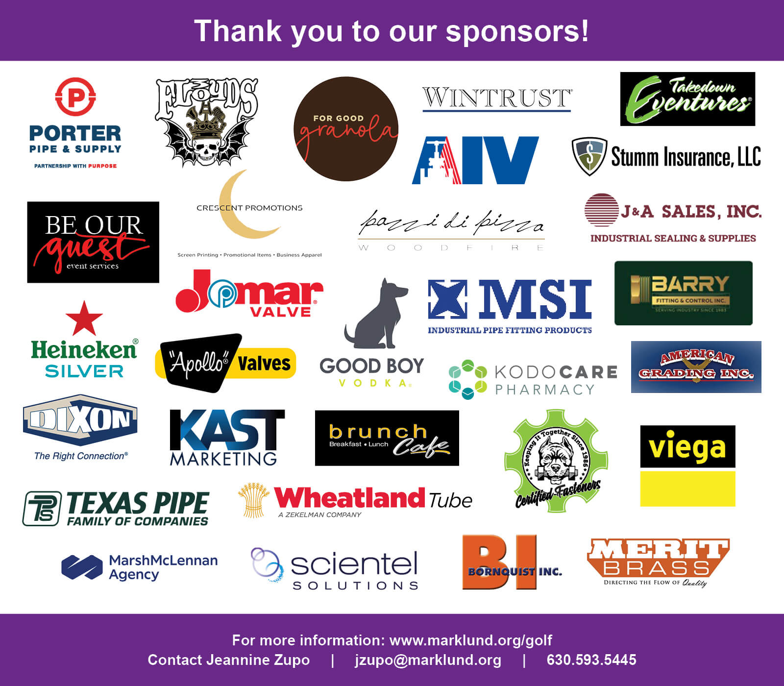 Thank you to our sponsors! For more information, contact Jeannine Zupo or visit www.marklund.org/golf