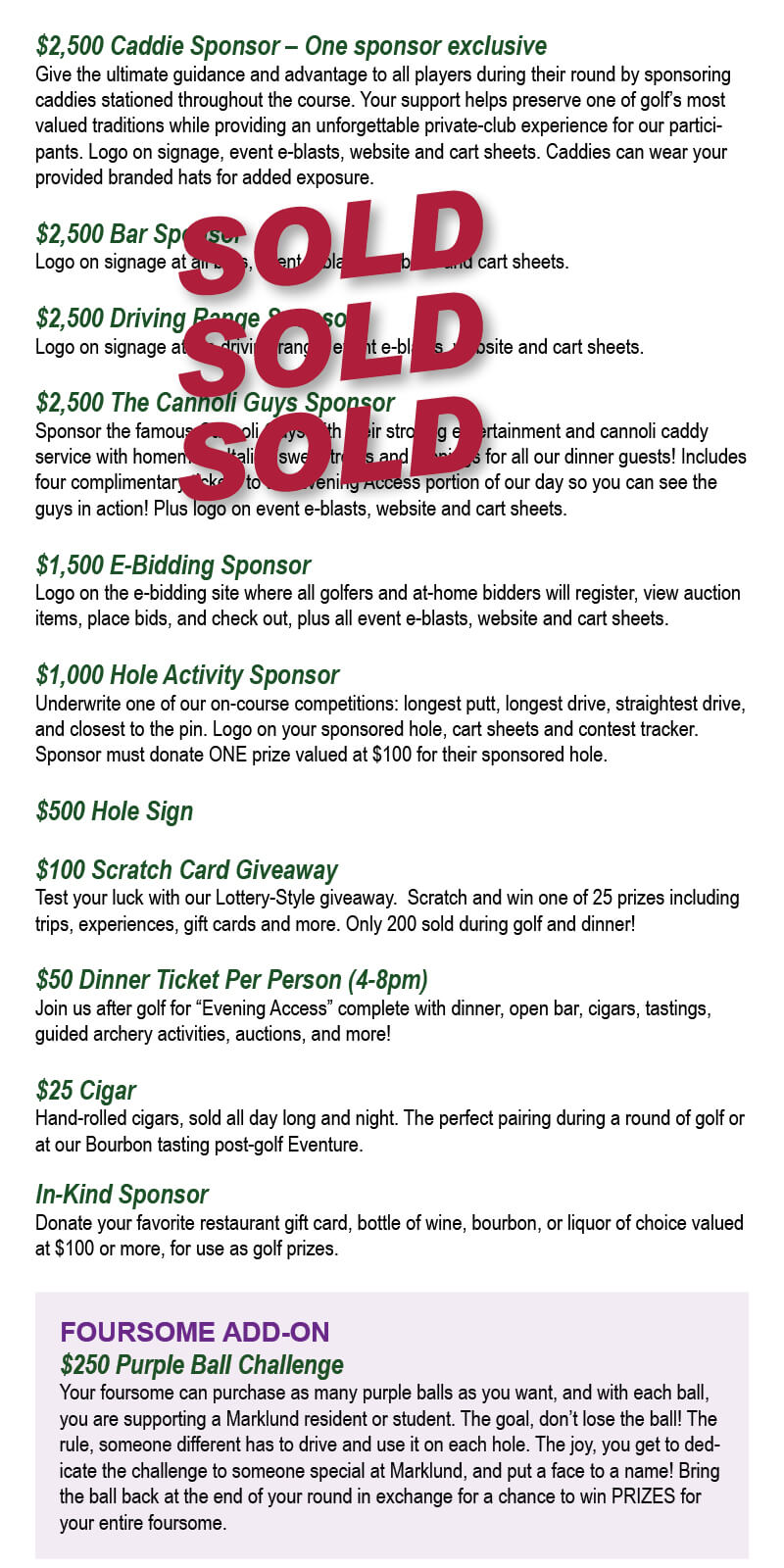 To learn more about sponsorship opportunities for this year's Golf Eventure, contact Jeannine Zupo at 630-593-5445