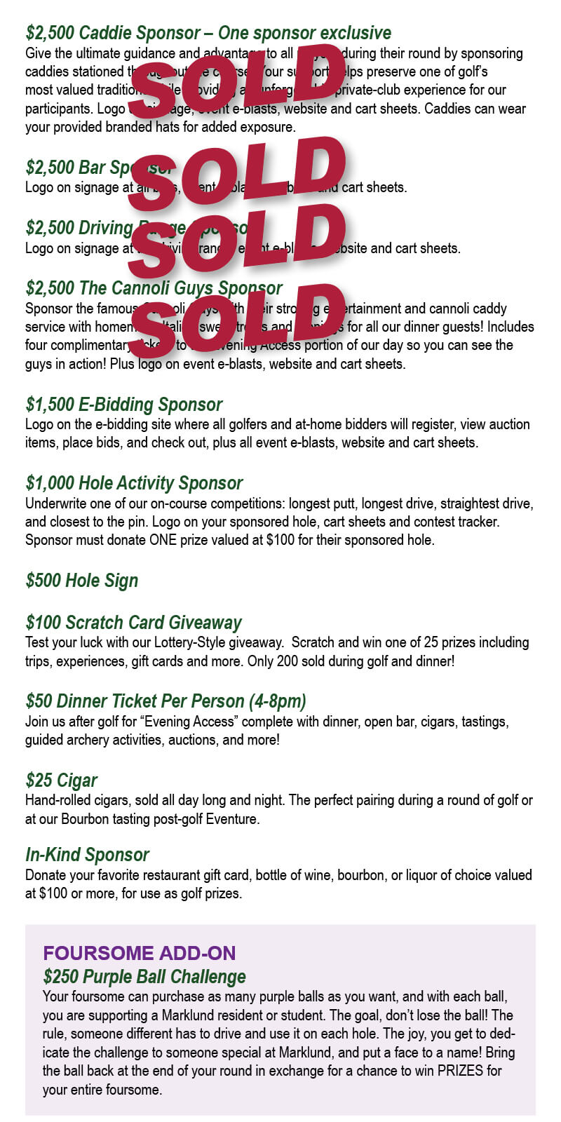 To learn more about sponsorship opportunities for this year's Golf Eventure, contact Jeannine Zupo at 630-593-5445