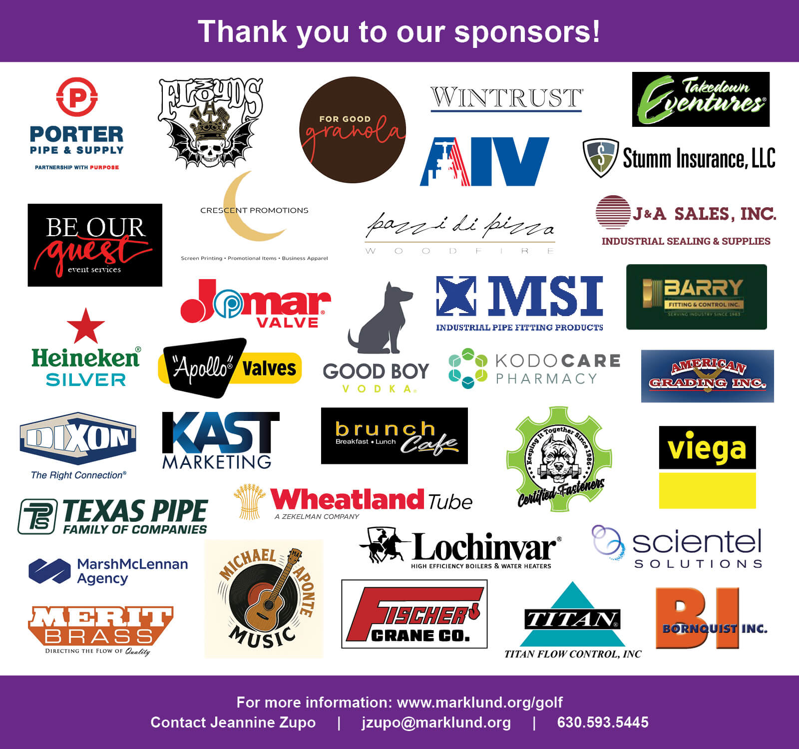 Thank you to our sponsors! For more information, contact Jeannine Zupo or visit www.marklund.org/golf