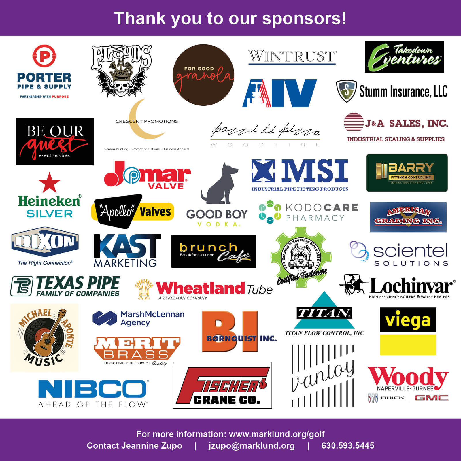 2026 Golf Eventure Sponsor Box Thank you to our sponsors! For more information, contact Jeannine Zupo or visit www.marklund.org/golf