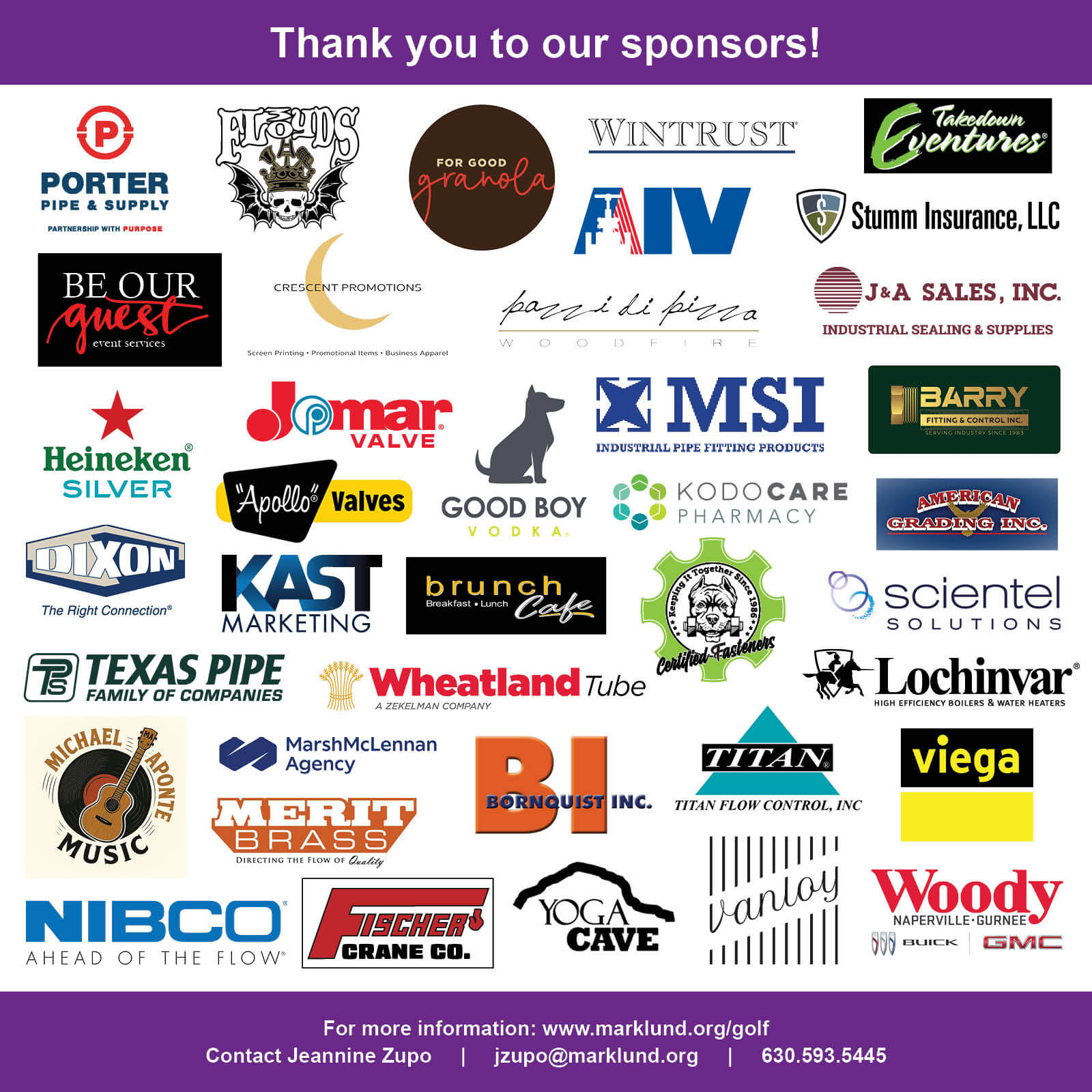 Thank you to our sponsors! For more information, contact Jeannine Zupo or visit www.marklund.org/golf